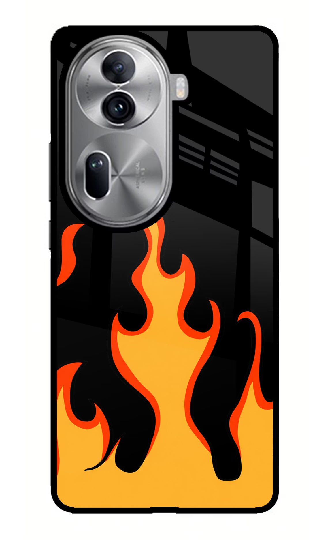 Fired Up – Black Oppo Reno11 Pro 5G Glass Case Back Cover by Casekaro