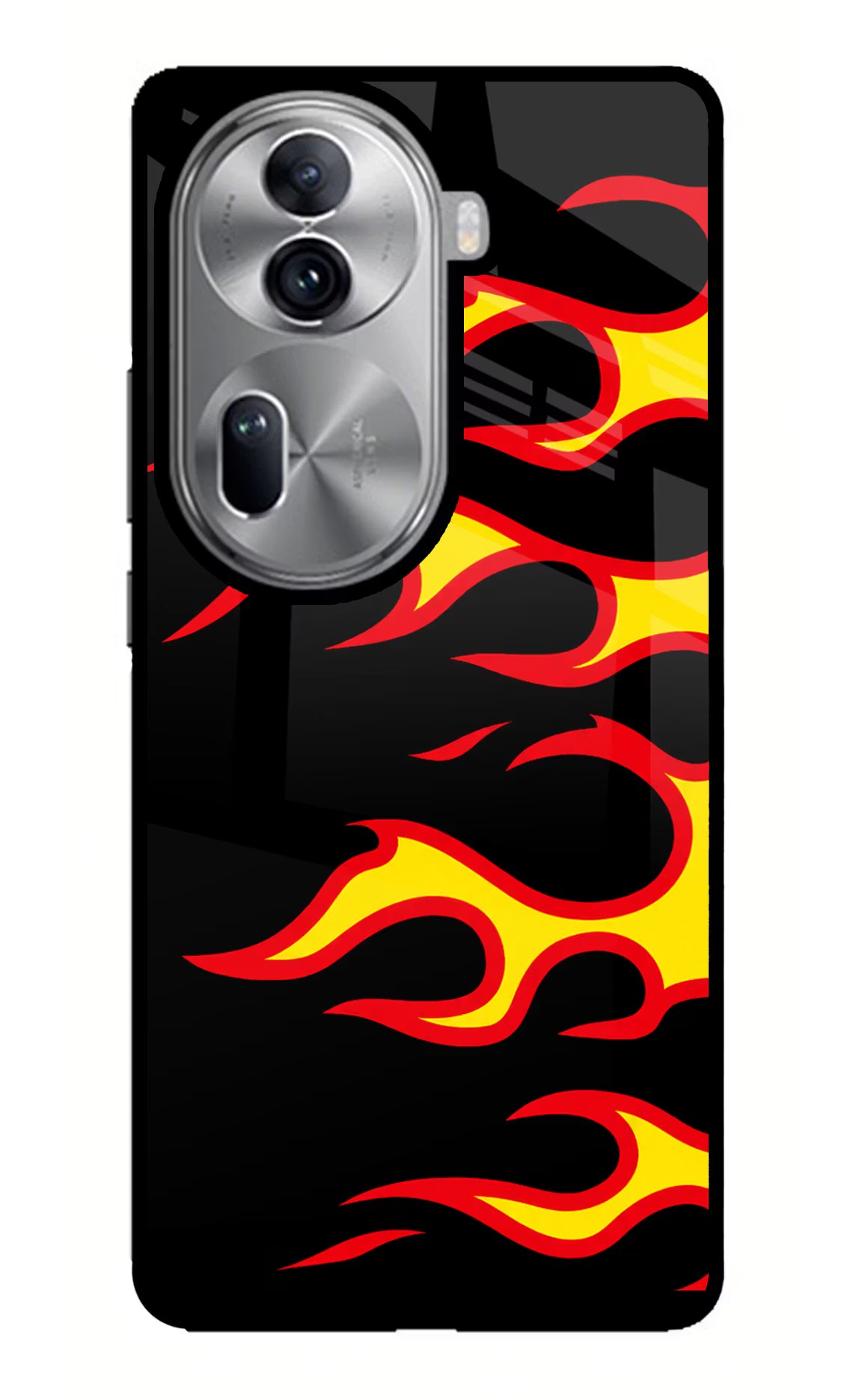 Side Sweep Flames Oppo Reno11 Pro 5G Glass Case Back Cover by Casekaro