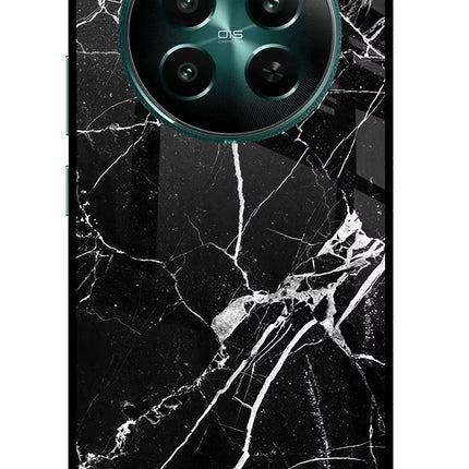 Black Marble Pattern Realme 12+ 5G Glass Case Back Cover by Casekaro