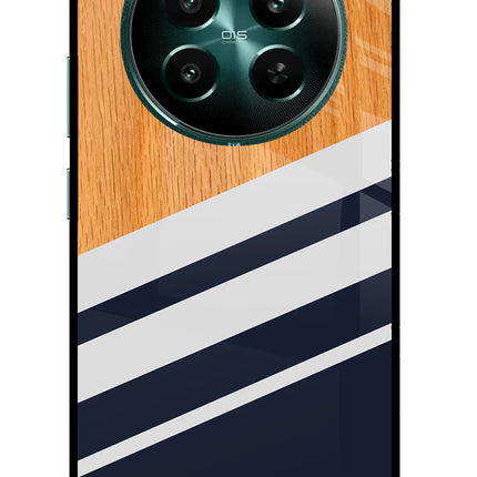 Blue and white wooden Realme 12+ 5G Glass Case