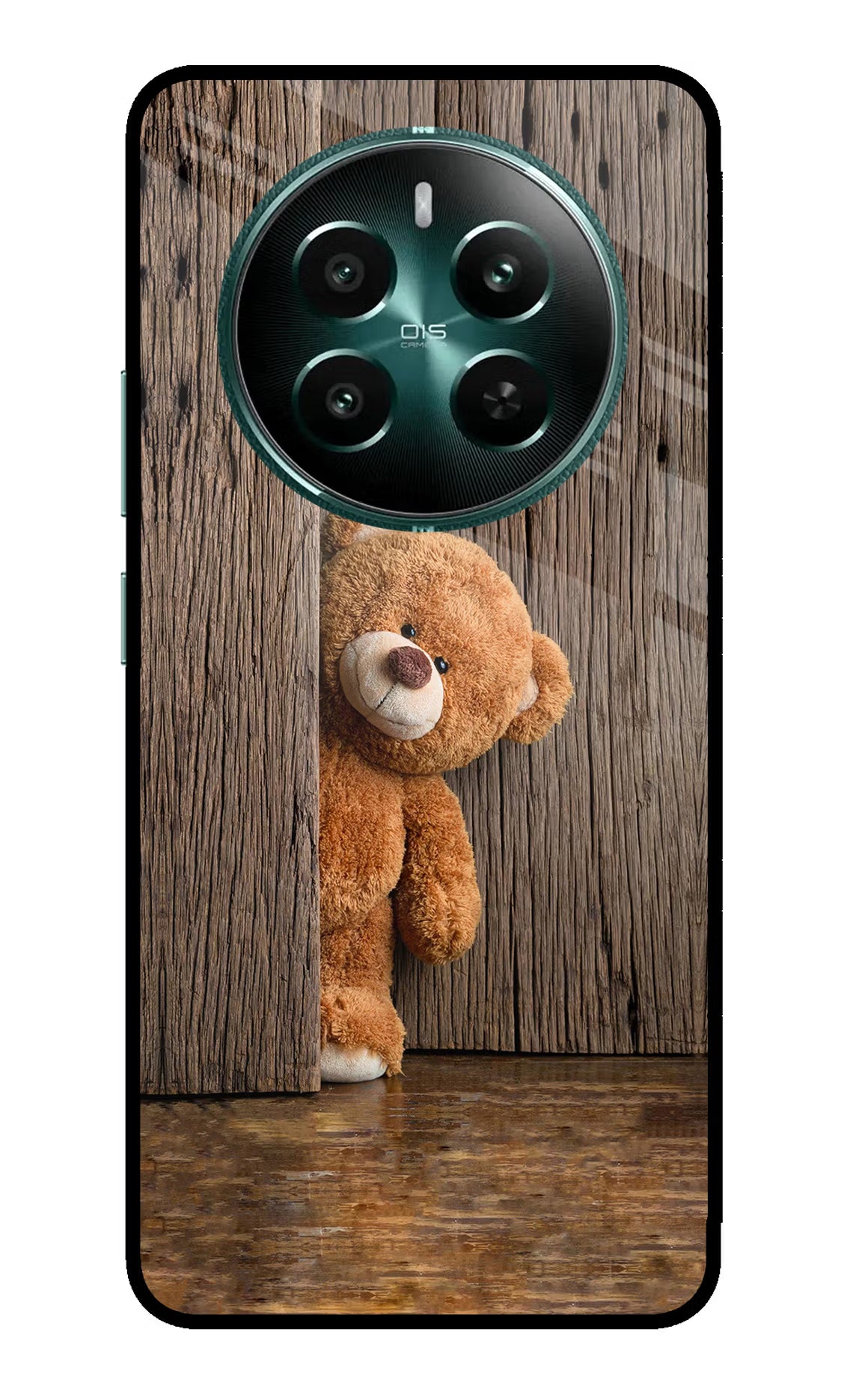 Teddy Wooden Realme 12+ 5G Glass Case Back Cover by Casekaro