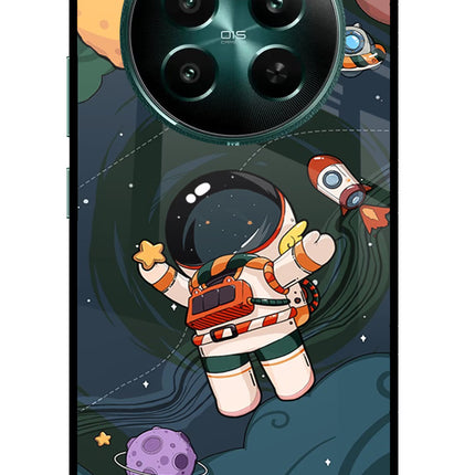 Cartoon Astronaut Realme 12+ 5G Glass Case Back Cover by Casekaro