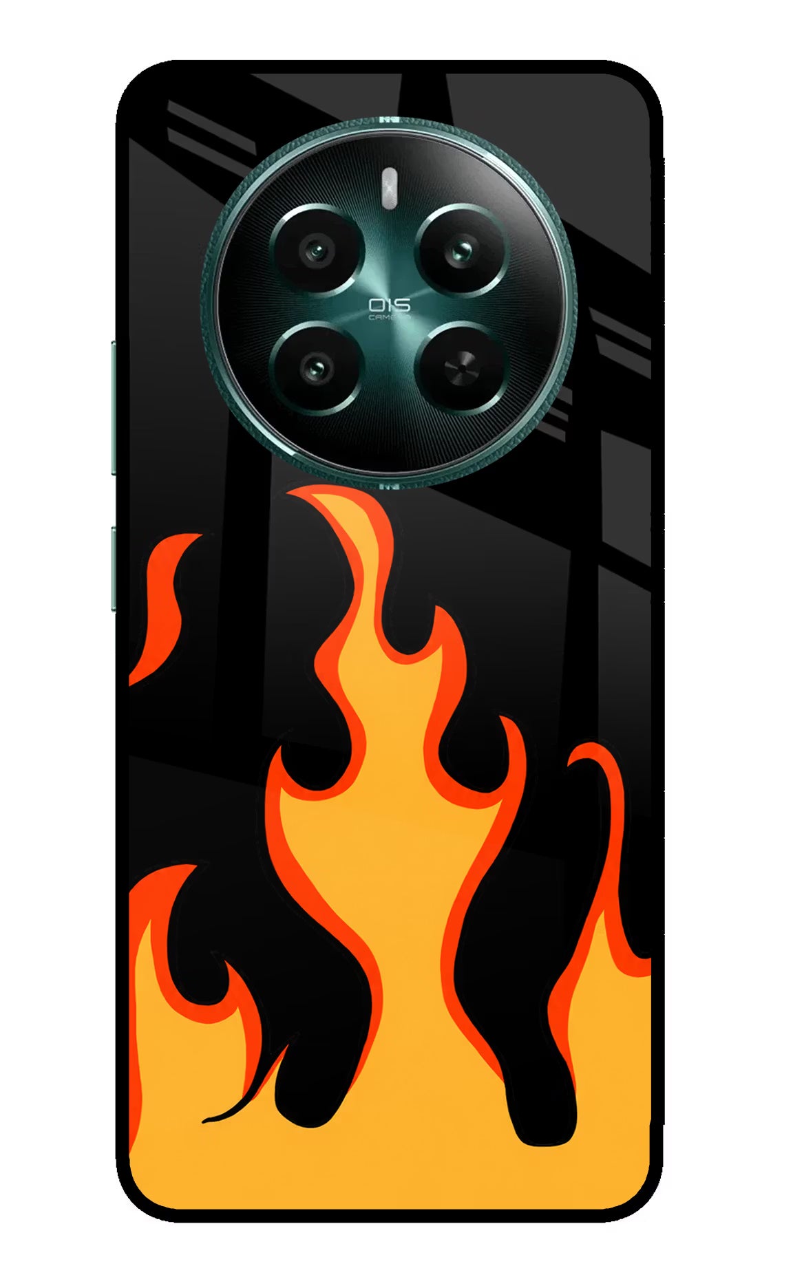 Fired Up – Black Realme 12+ 5G Glass Case Back Cover by Casekaro