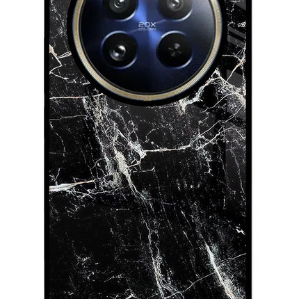 Black Marble Texture Realme P1 Pro 5G Glass Case Back Cover by Casekaro