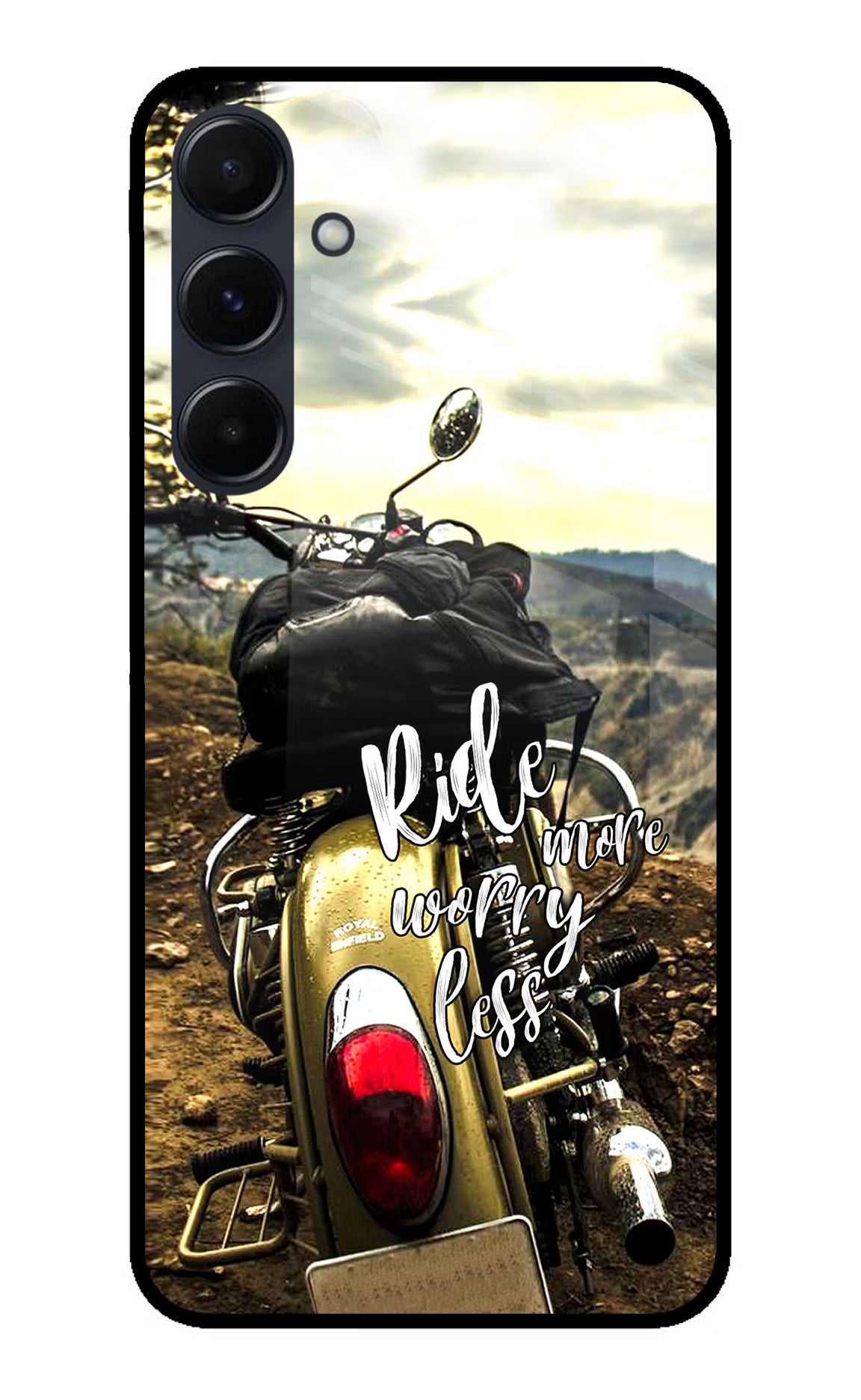 Ride More Worry Less Samsung A35 5G Glass Case Back Cover by Casekaro