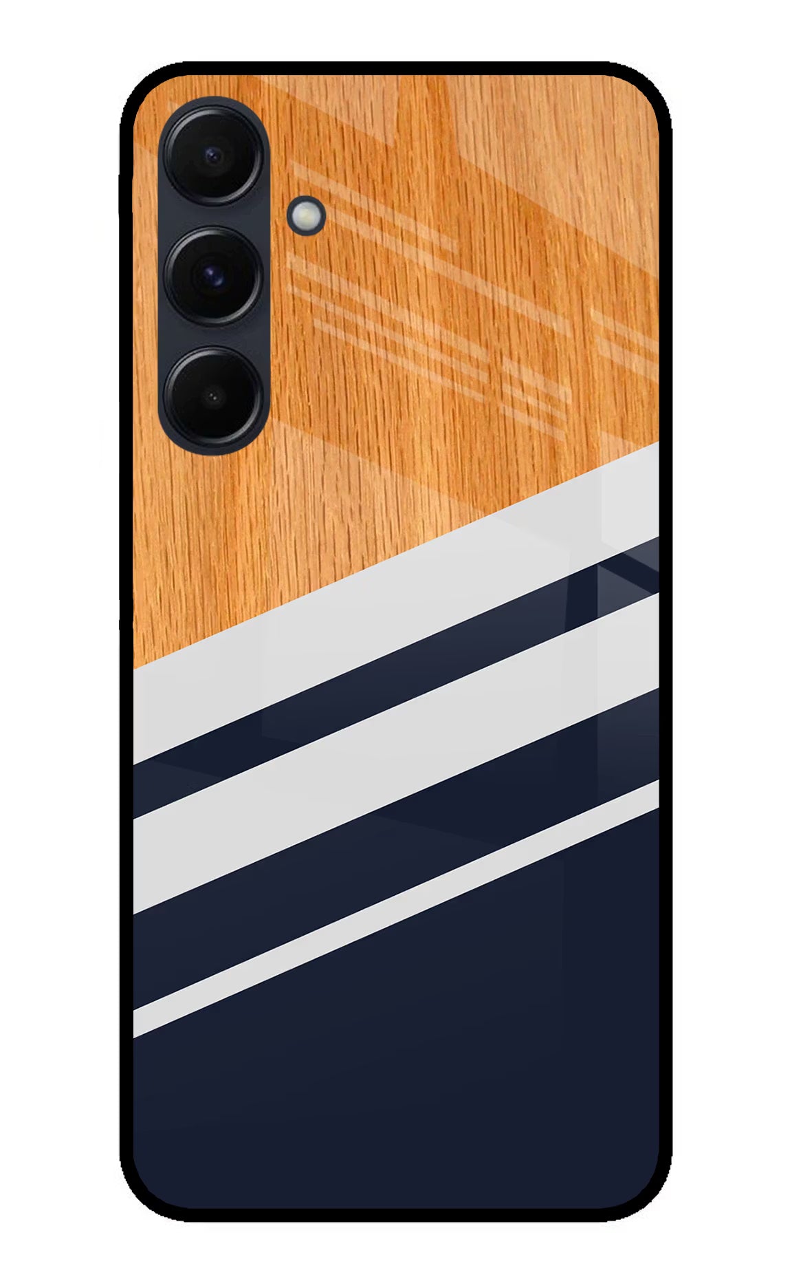 Blue and white wooden Samsung A35 5G Glass Case Back Cover by Casekaro