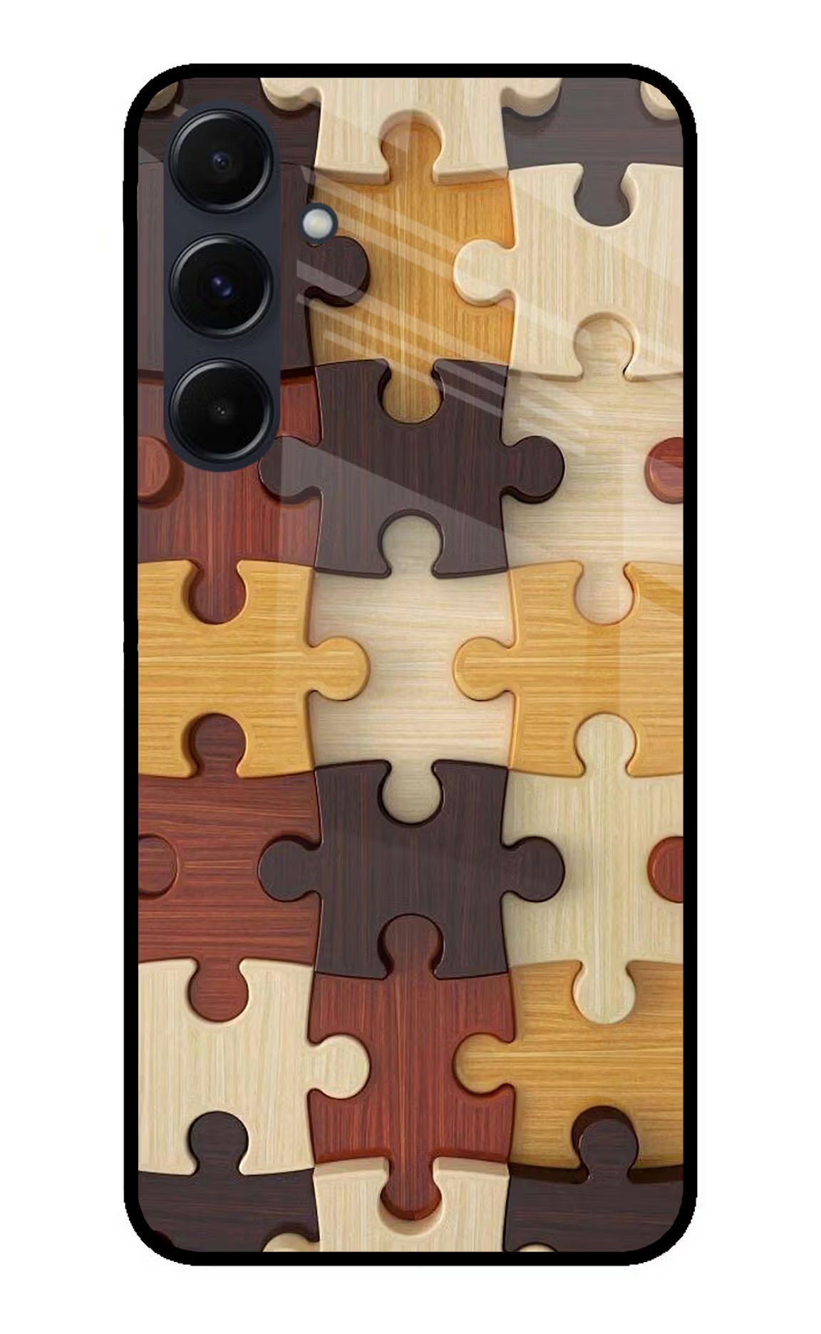 Wooden Puzzle Samsung A35 5G Glass Case Back Cover by Casekaro