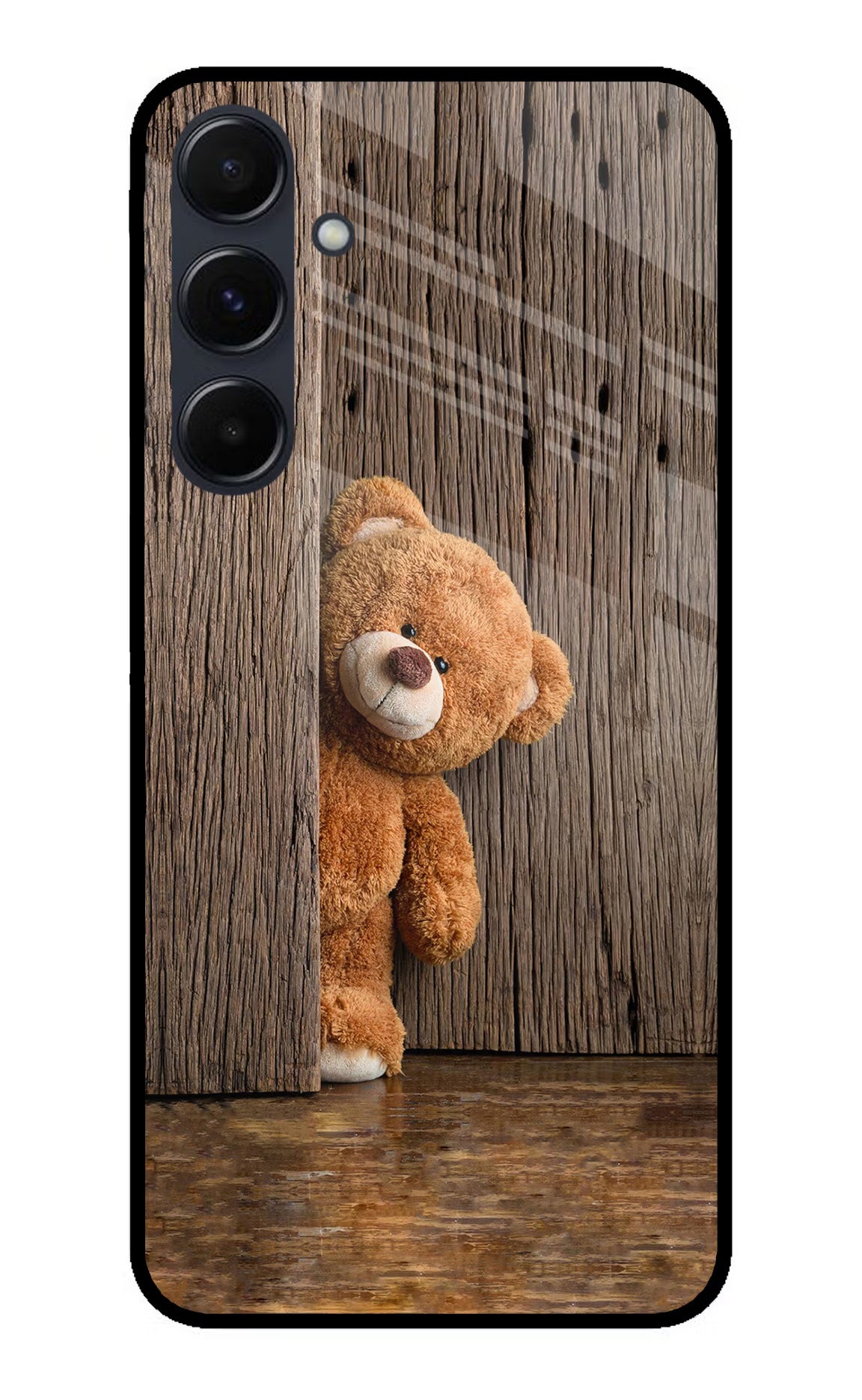 Teddy Wooden Samsung A35 5G Glass Case Back Cover by Casekaro