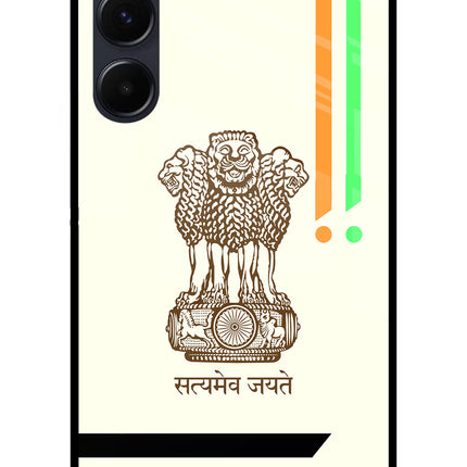 Satyamev Jayate Brown Logo Samsung A35 5G Glass Case Back Cover by Casekaro