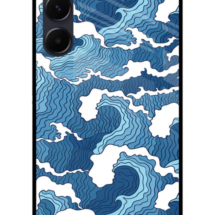Blue Waves Samsung A35 5G Glass Case Back Cover by Casekaro