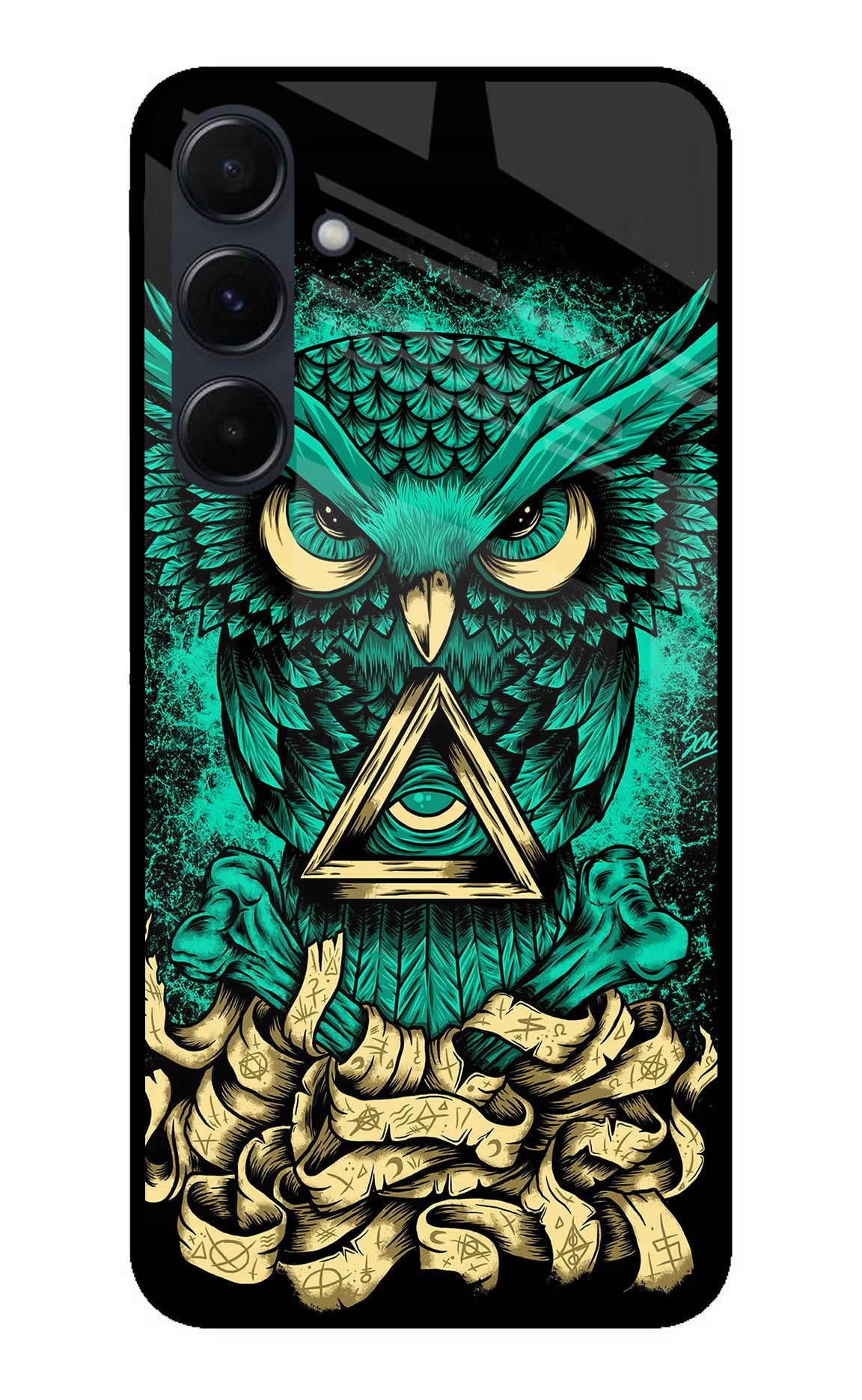 Green Owl Samsung A35 5G Glass Case Back Cover by Casekaro
