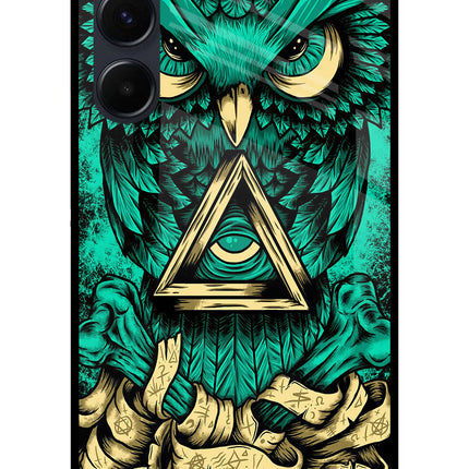 Green Owl Samsung A35 5G Glass Case Back Cover by Casekaro