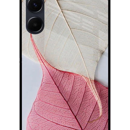 White Pink Leaf Samsung A35 5G Glass Case Back Cover by Casekaro