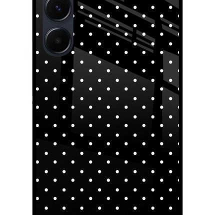 White Dots Samsung A35 5G Glass Case Back Cover by Casekaro
