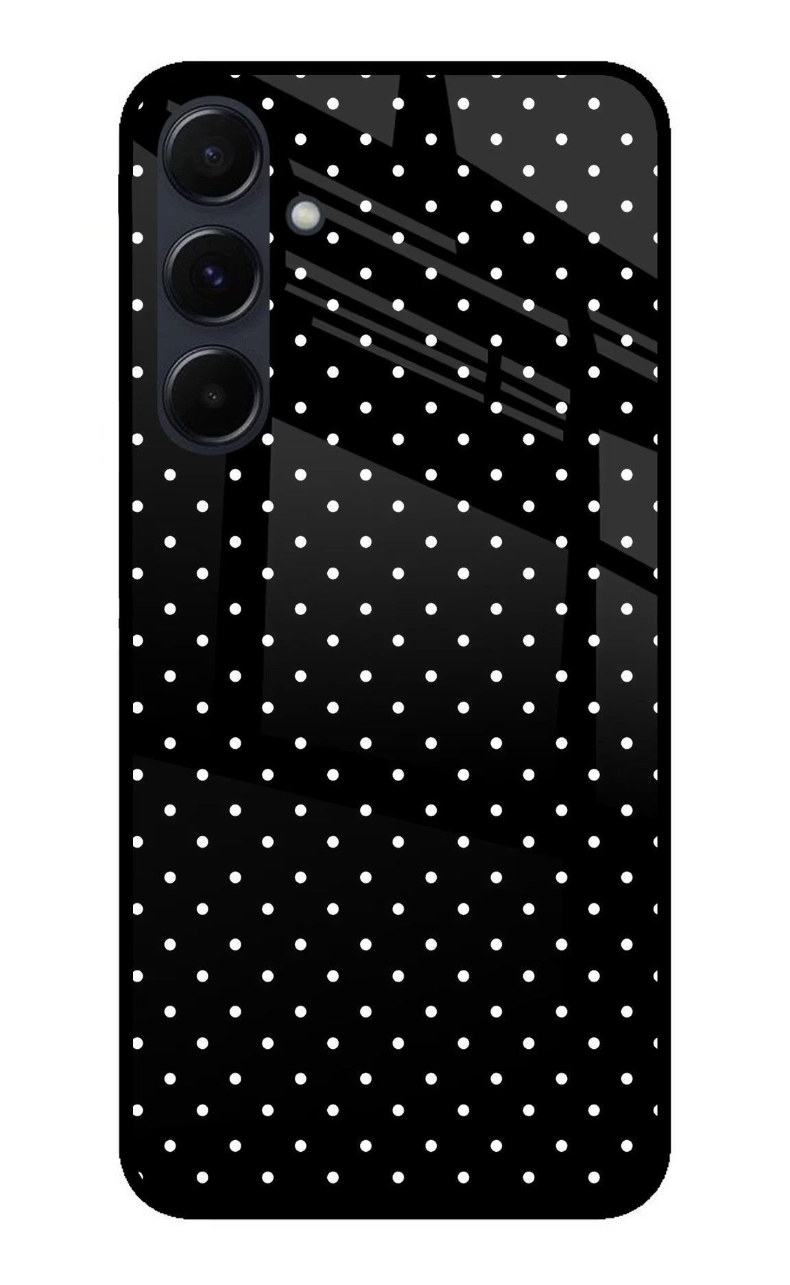 White Dots Samsung A35 5G Glass Case Back Cover by Casekaro