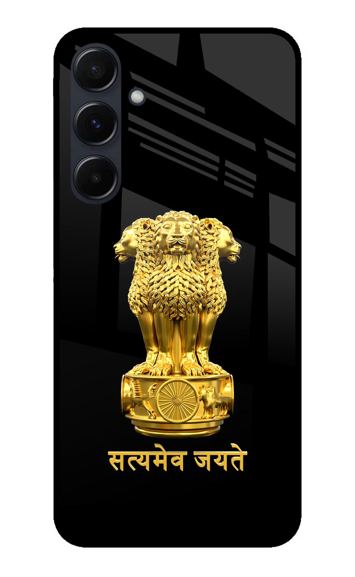 Satyamev Jayate Golden Samsung A35 5G Glass Case Back Cover by Casekaro