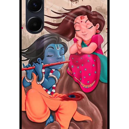 Radhe Krishna Samsung A35 5G Glass Case Back Cover by Casekaro
