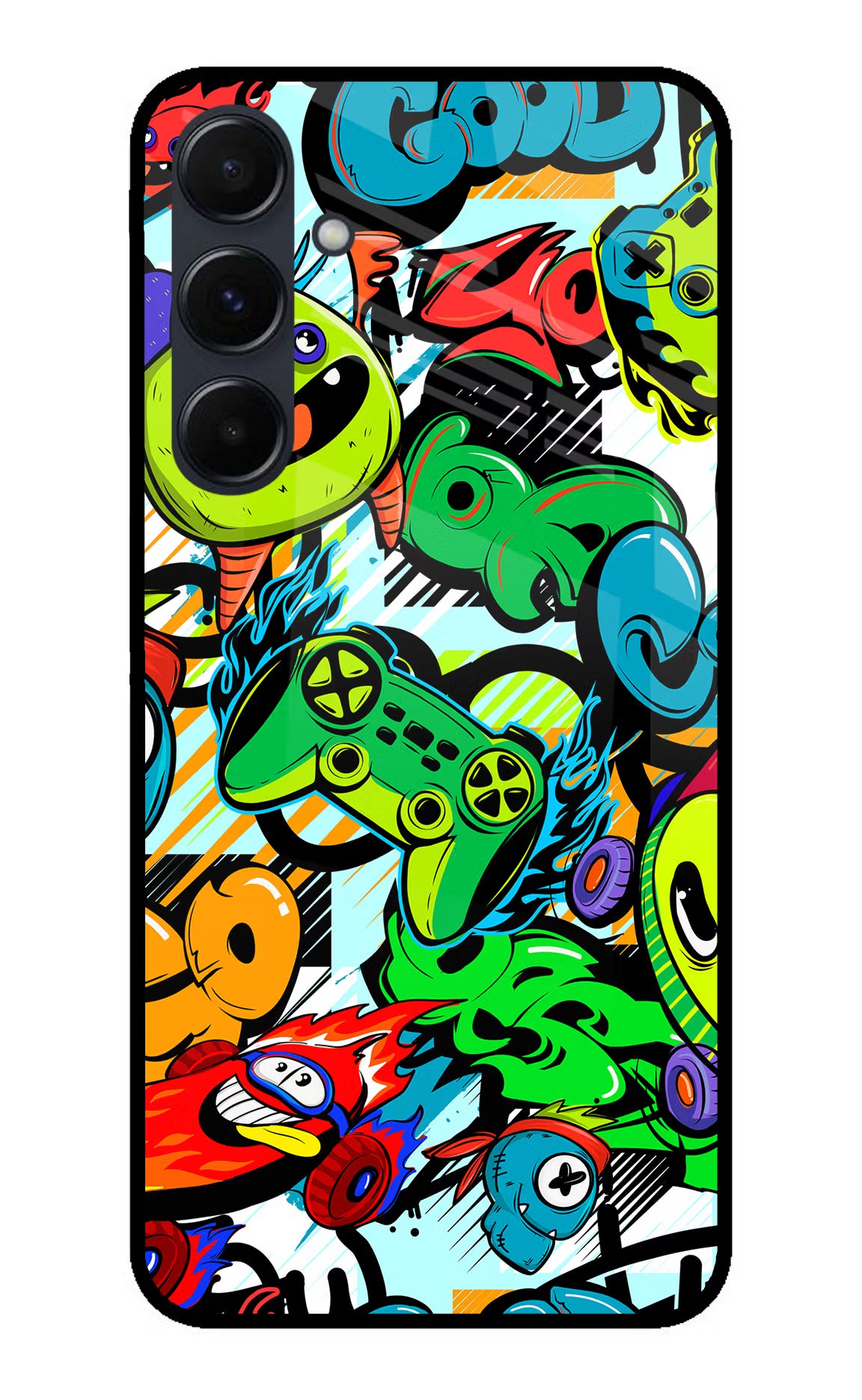Game Doodle Samsung A35 5G Glass Case Back Cover by Casekaro