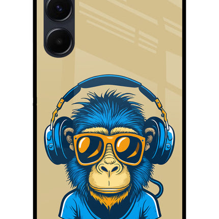 Monkey Headphone Samsung A35 5G Glass Case Back Cover by Casekaro
