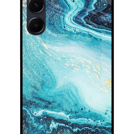 Blue Glitter Marble Samsung A35 5G Glass Case Back Cover by Casekaro