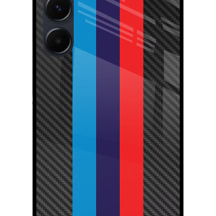 BMW Stripes Pattern Samsung A35 5G Glass Case Back Cover by Casekaro