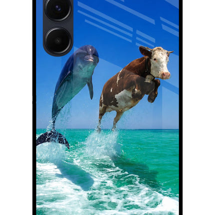 Dolphin vs Cow Samsung A35 5G Glass Case Back Cover by Casekaro