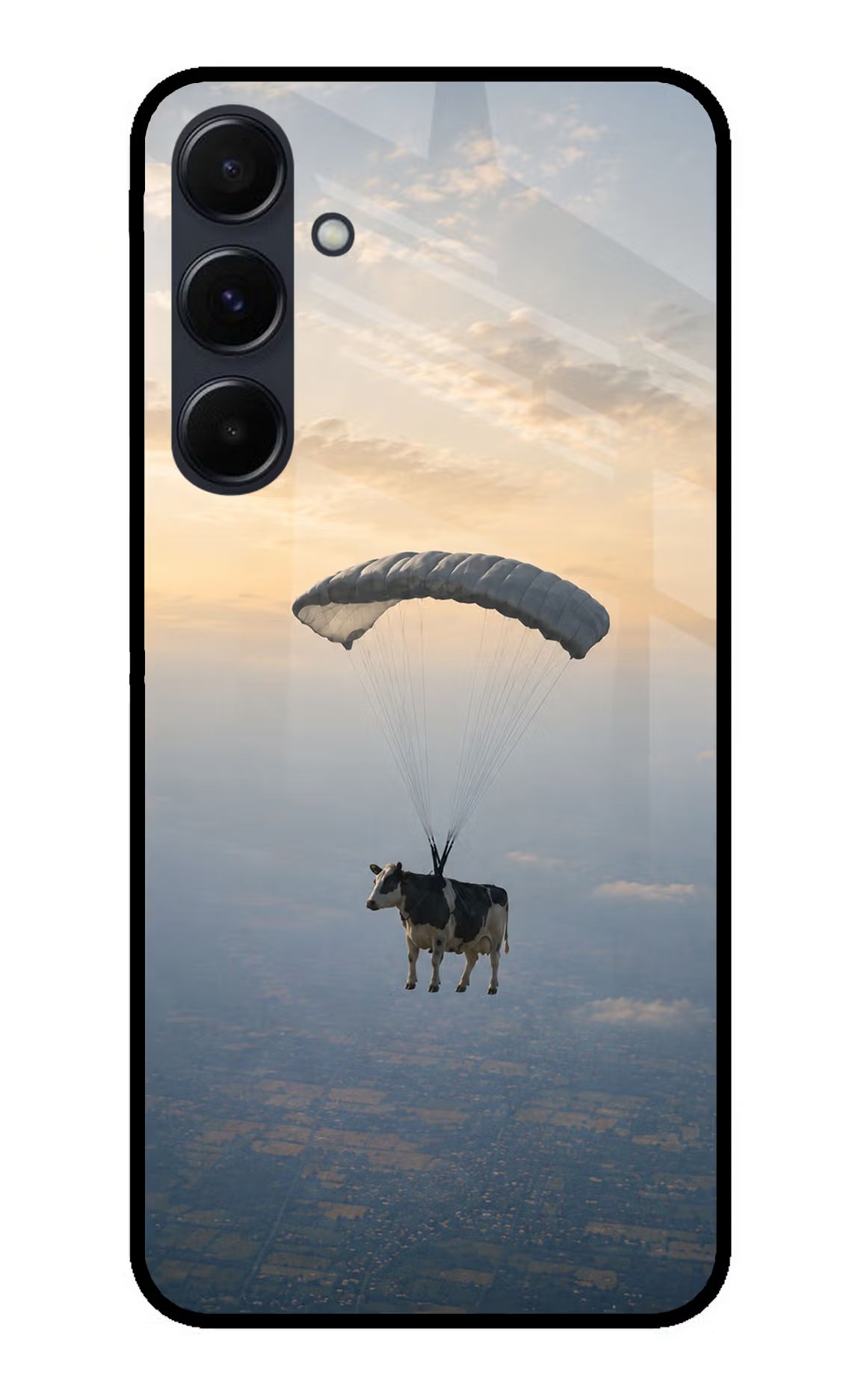 Skydiving Cow Samsung A35 5G Glass Case