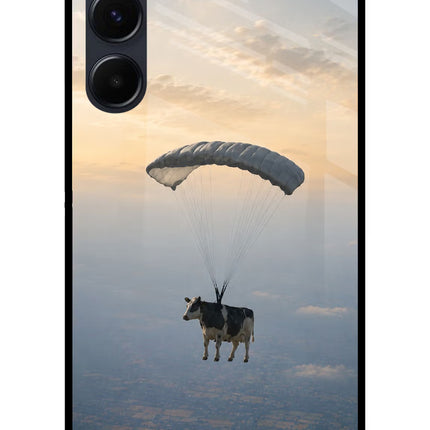 Skydiving Cow Samsung A35 5G Glass Case Back Cover by Casekaro