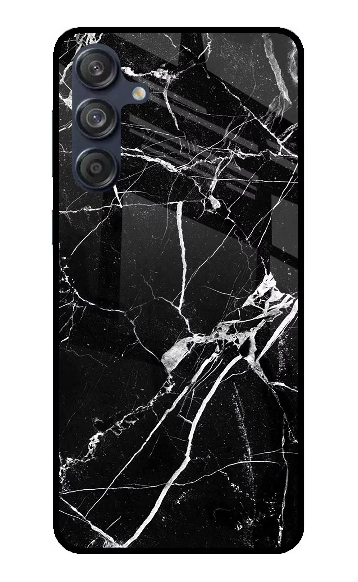 Black Marble Pattern Samsung M55 5G Glass Case Back Cover by Casekaro