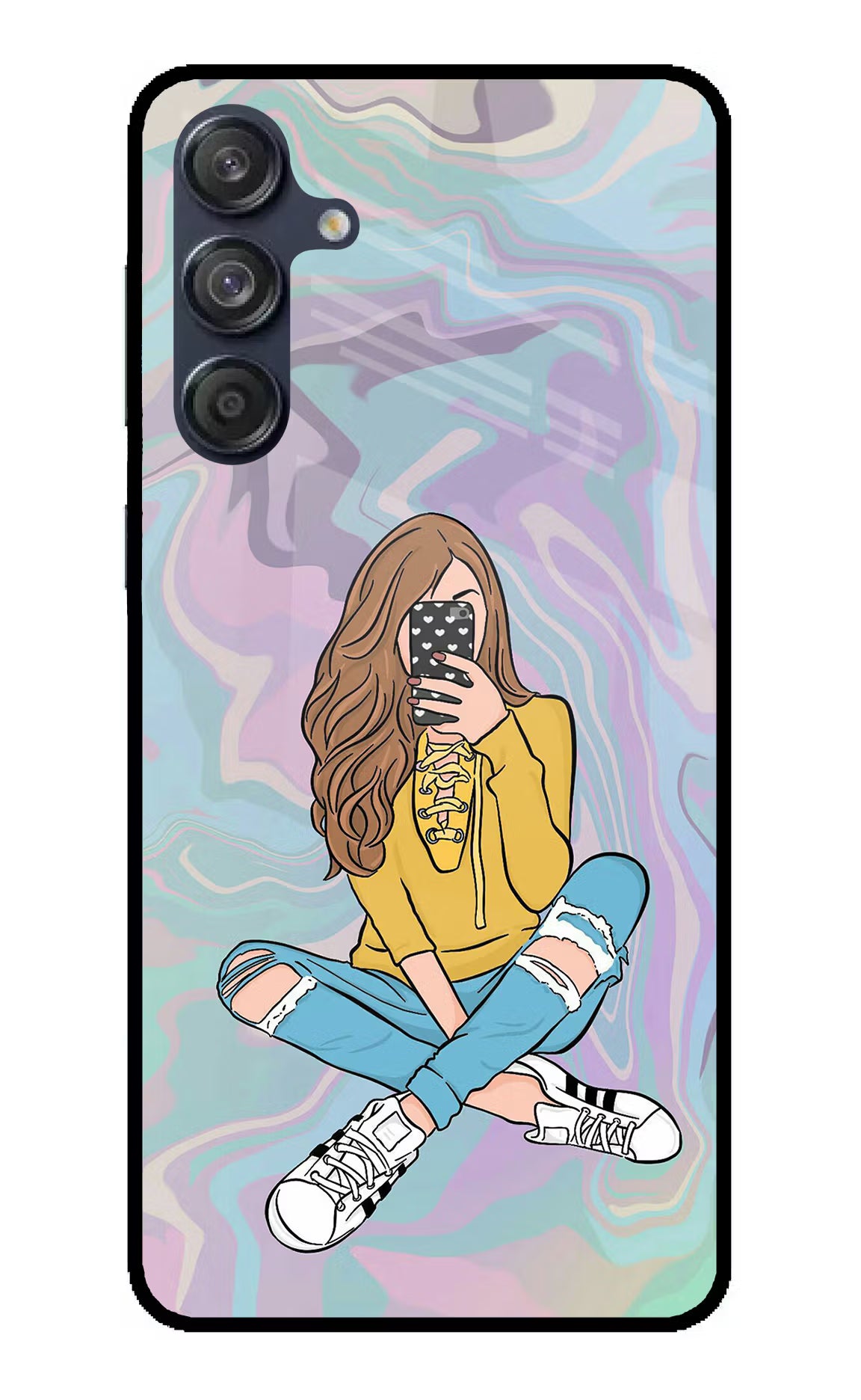 Selfie Girl Samsung M55 5G Glass Case Back Cover by Casekaro
