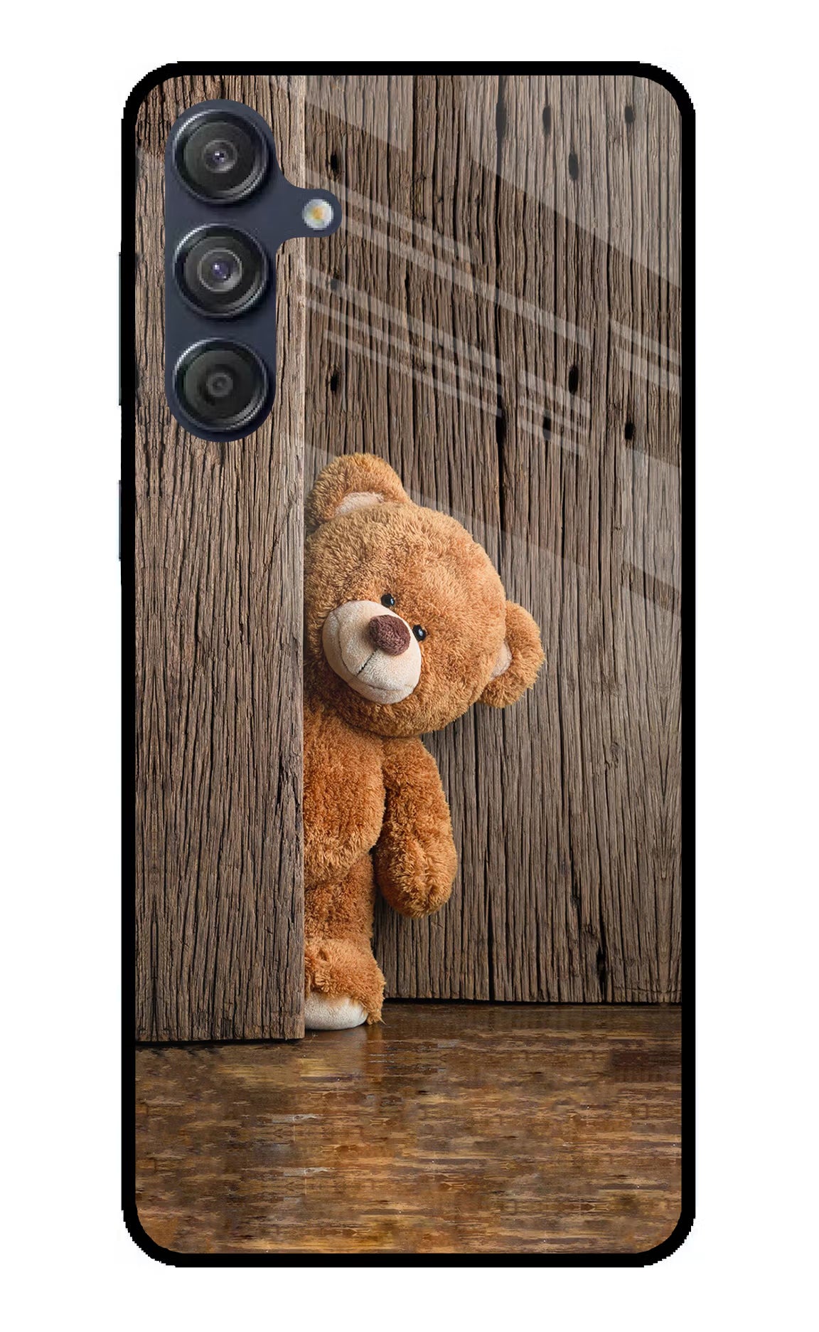 Teddy Wooden Samsung M55 5G Glass Case Back Cover by Casekaro