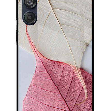 White Pink Leaf Samsung M55 5G Glass Case Back Cover by Casekaro