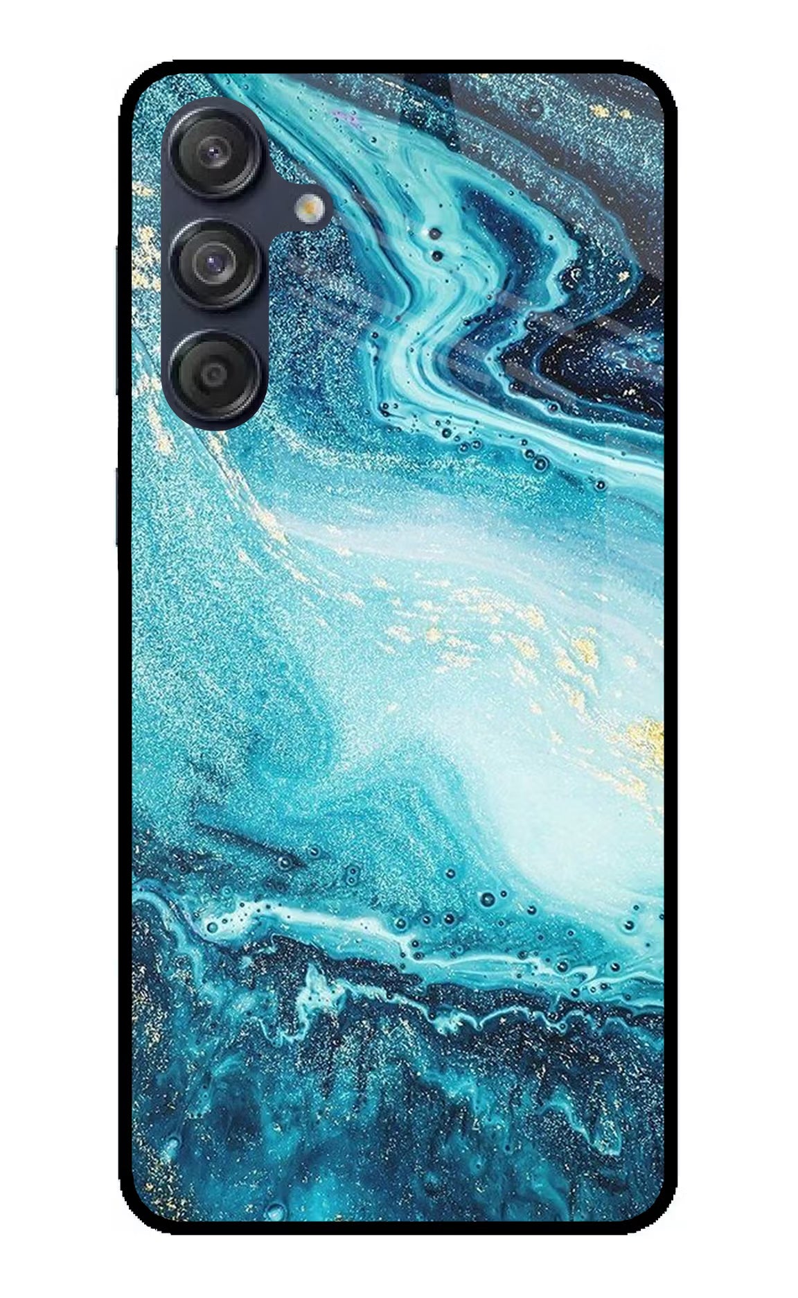 Blue Glitter Marble Samsung M55 5G Glass Case Back Cover by Casekaro