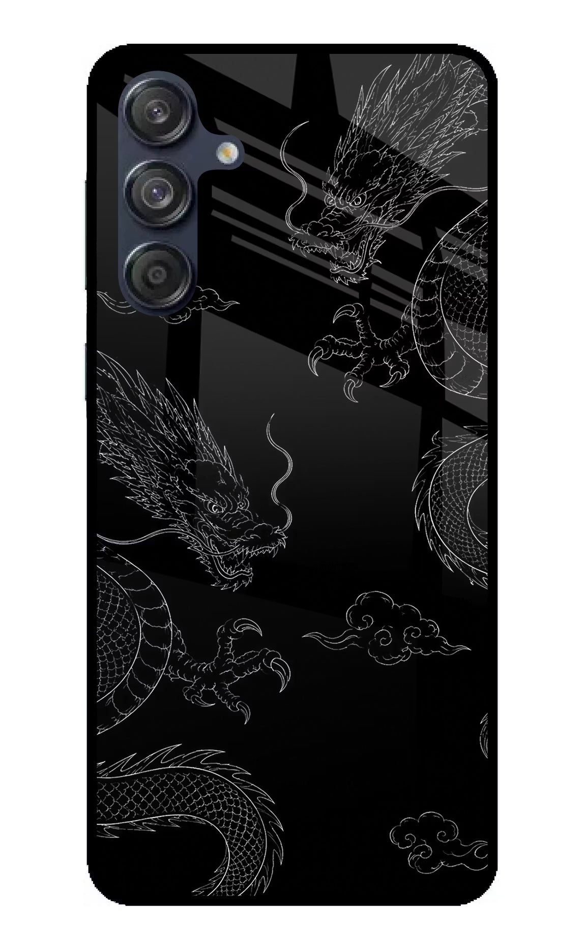 Twin Dragons Samsung M55 5G Glass Case Back Cover by Casekaro