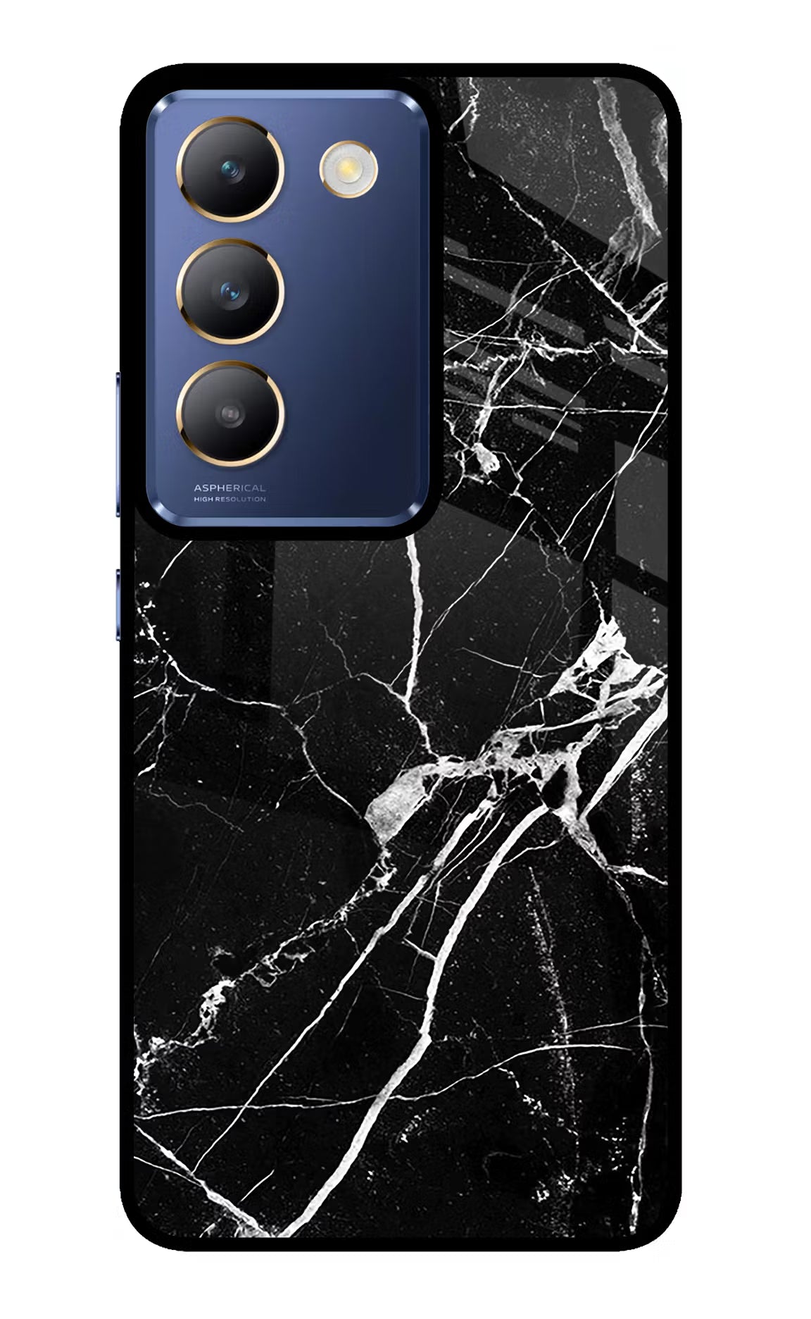 Black Marble Pattern Vivo Y200E 5G/T3 5G Glass Case Back Cover by Casekaro
