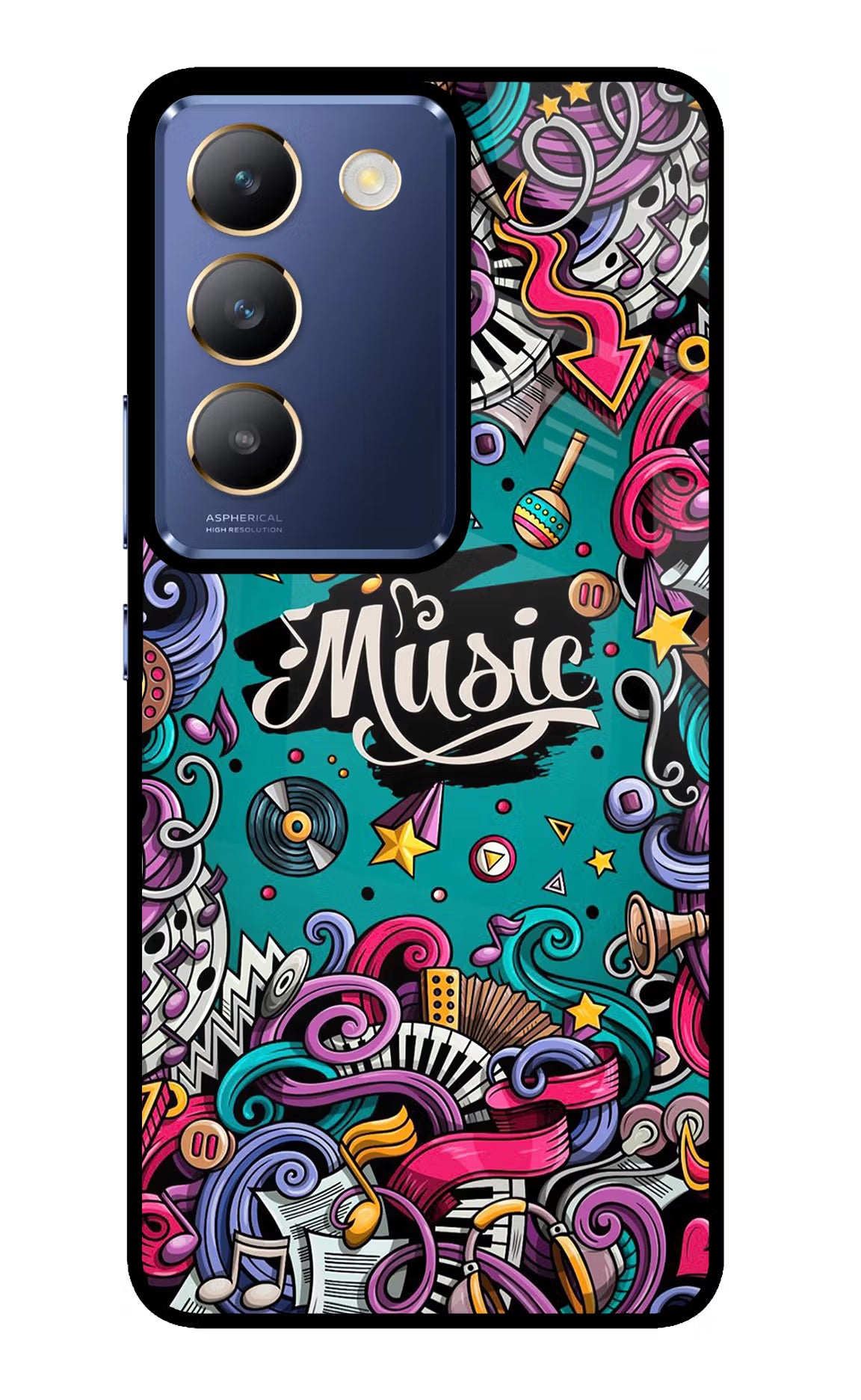 Music Graffiti Vivo Y200E 5G/T3 5G Glass Case Back Cover by Casekaro