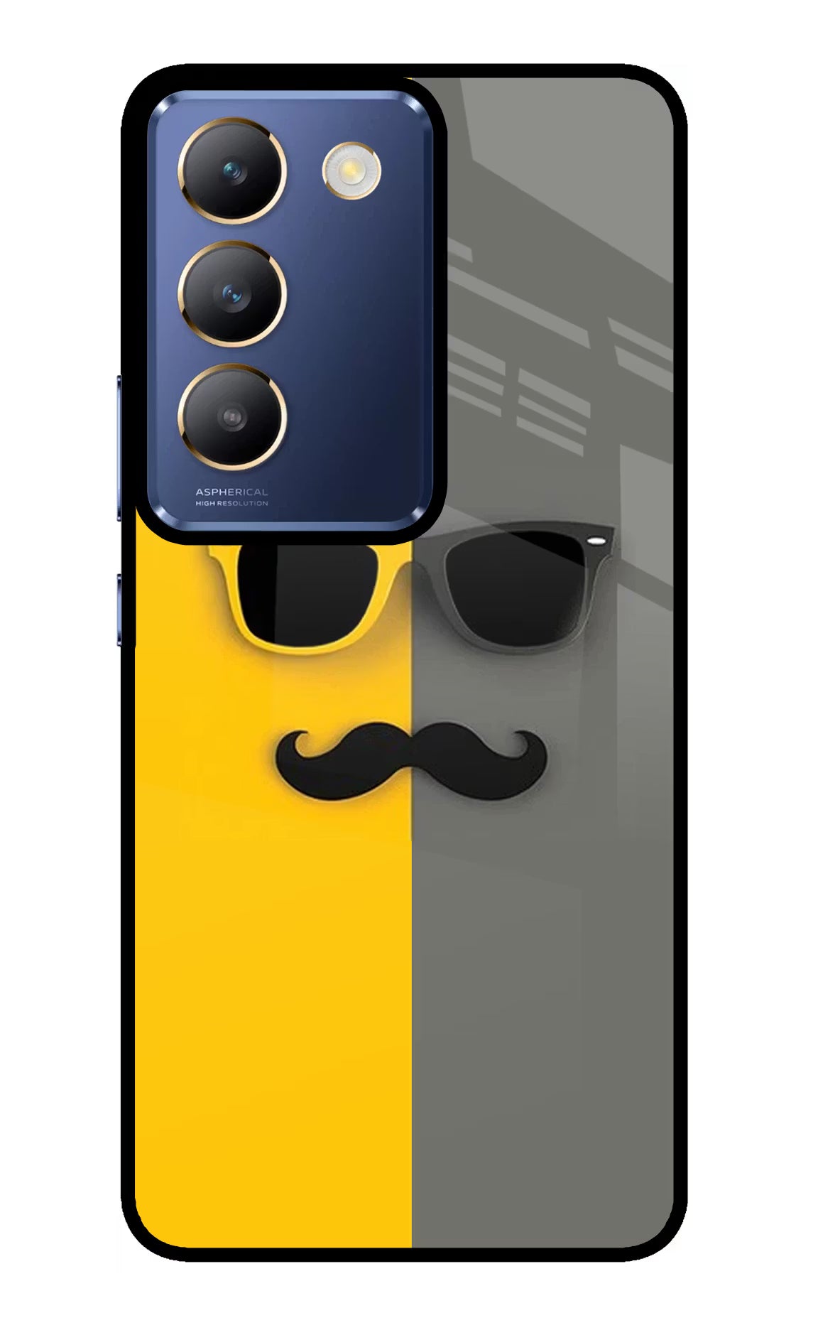 Sunglasses with Mustache Vivo Y200E 5G/T3 5G Glass Case Back Cover by Casekaro