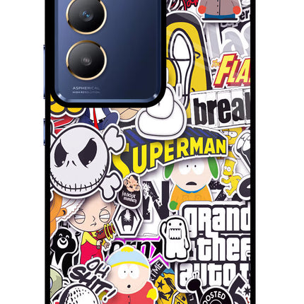Sticker Bomb Vivo Y200E 5G/T3 5G Glass Case Back Cover by Casekaro