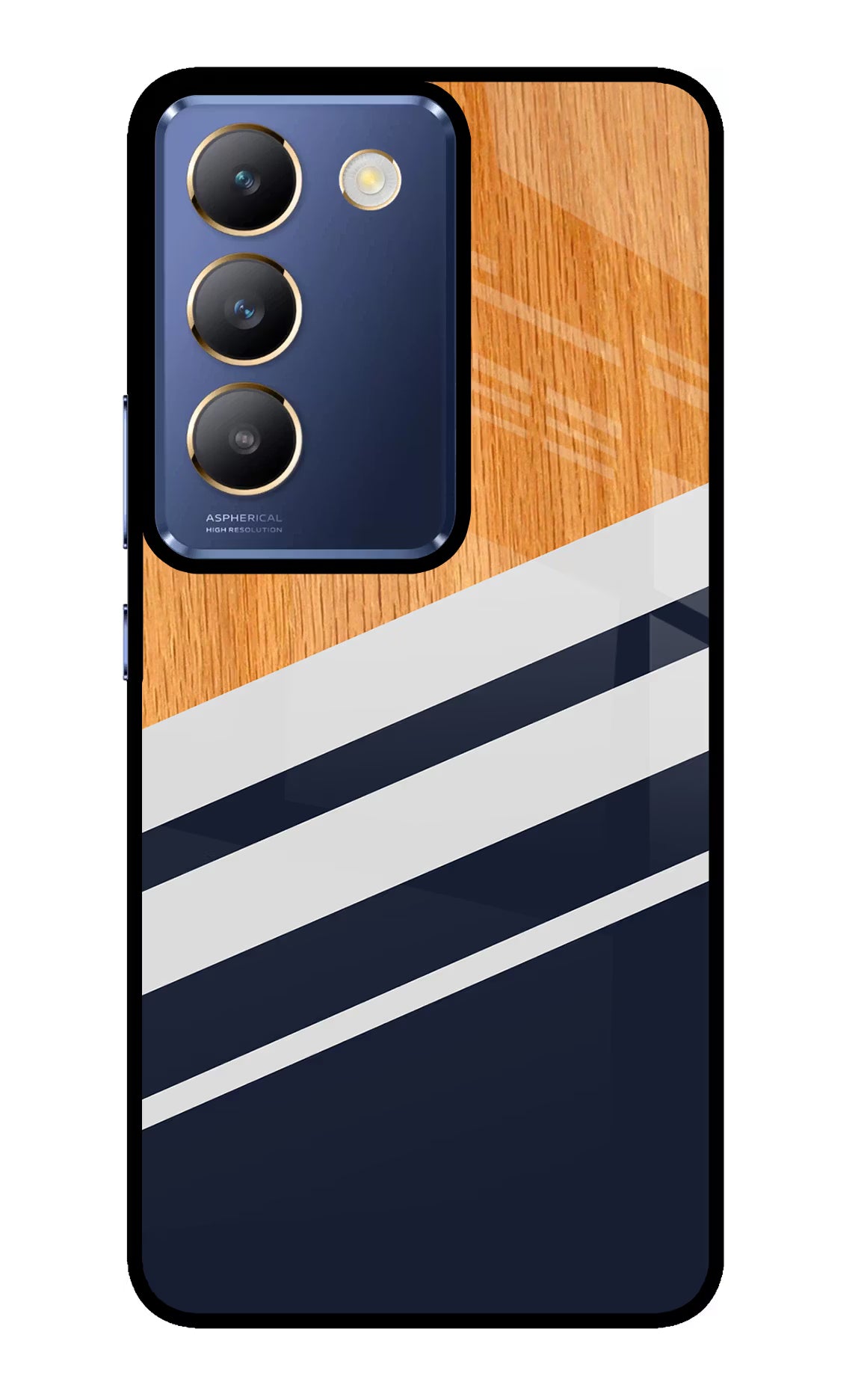 Blue and white wooden Vivo Y200E 5G/T3 5G Glass Case Back Cover by Casekaro