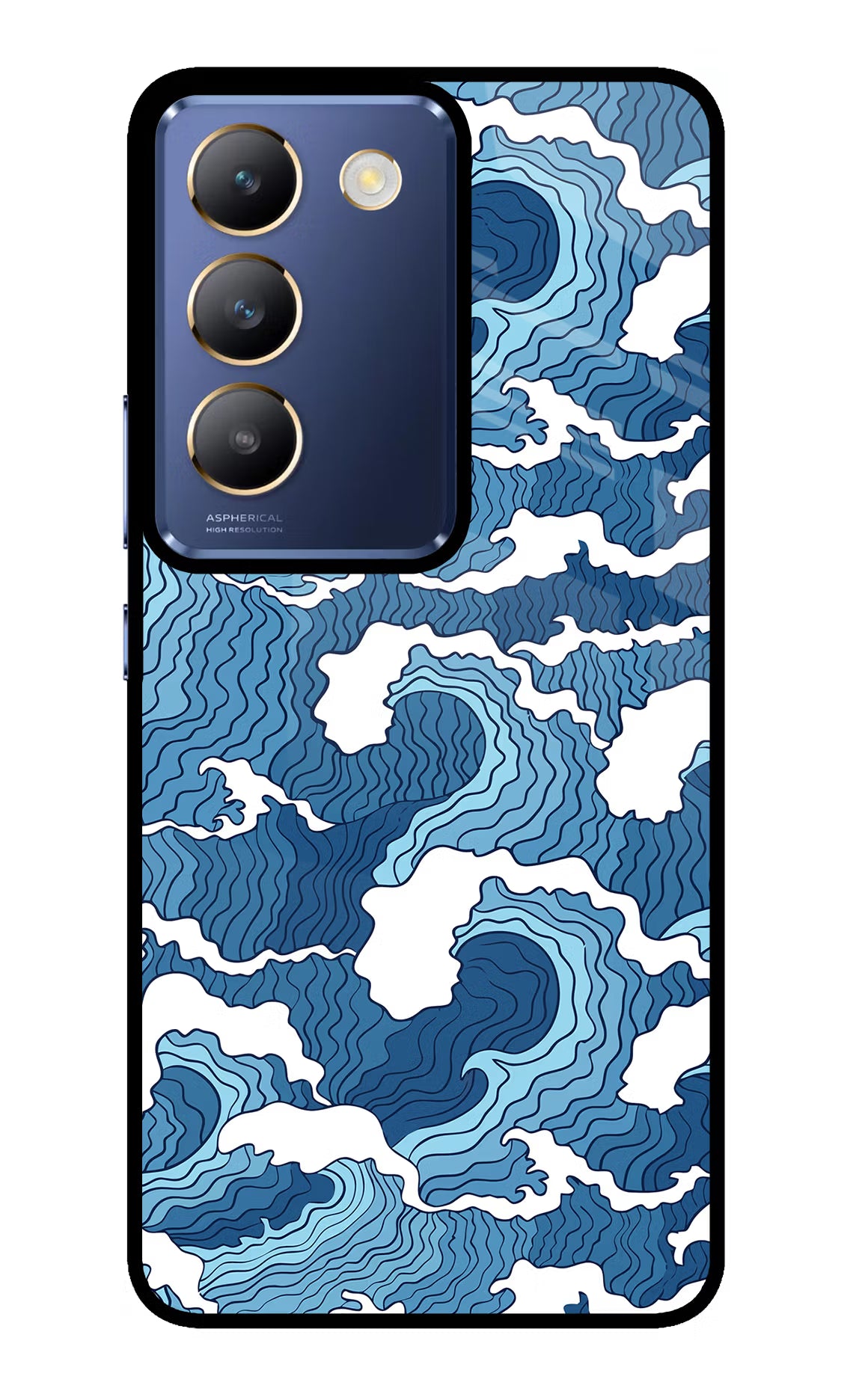 Blue Waves Vivo Y200E 5G/T3 5G Glass Case Back Cover by Casekaro