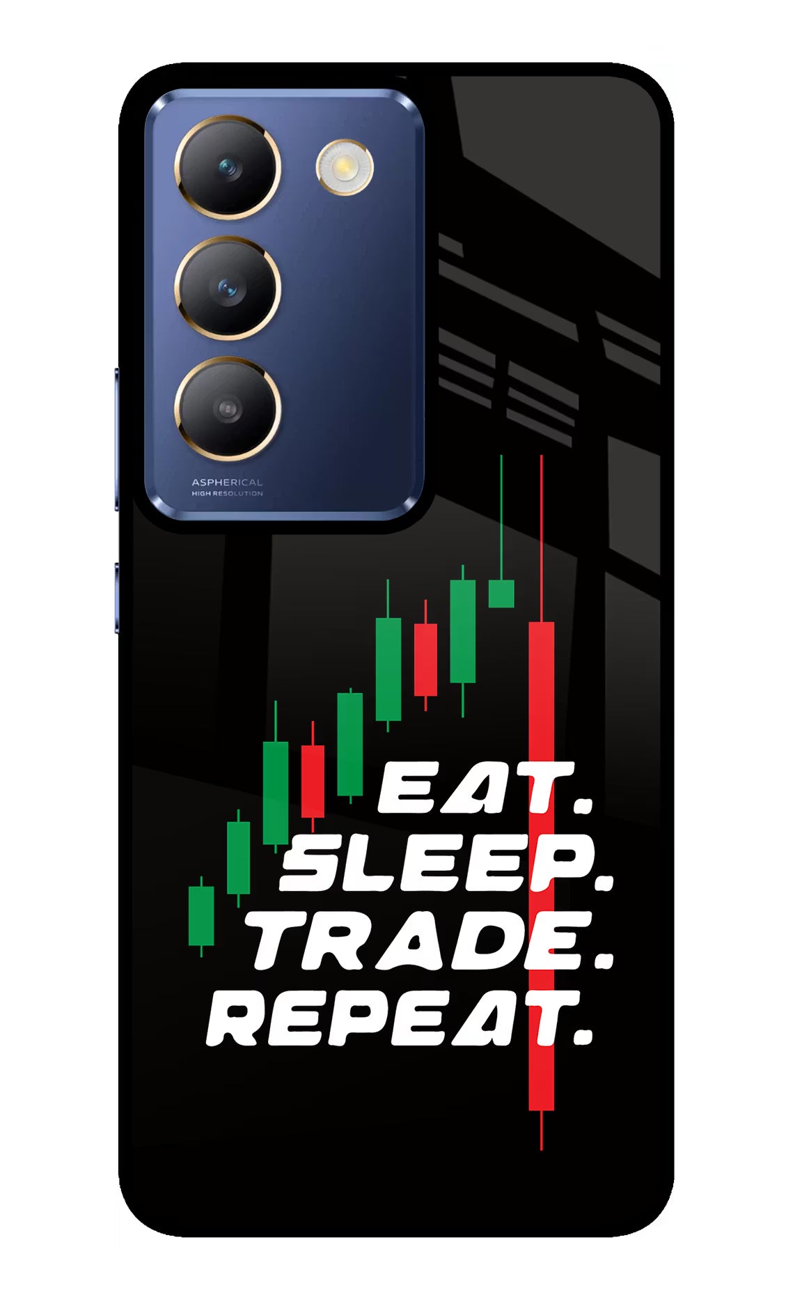 Eat Sleep Trade Repeat Vivo Y200E 5G/T3 5G Glass Case Back Cover by Casekaro