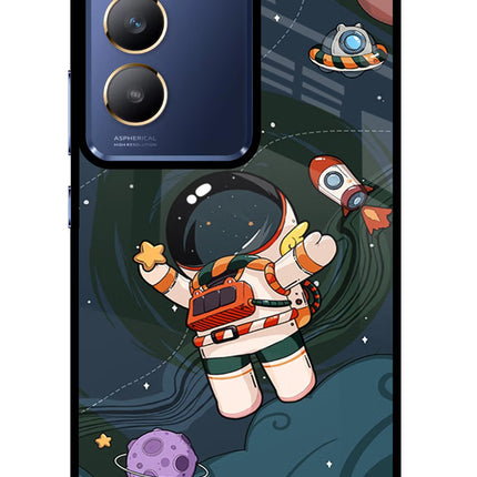 Cartoon Astronaut Vivo Y200E 5G/T3 5G Glass Case Back Cover by Casekaro