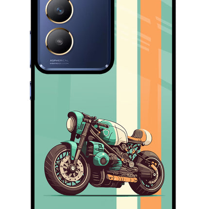 Striped Moto Drift Vivo Y200E 5G/T3 5G Glass Case
