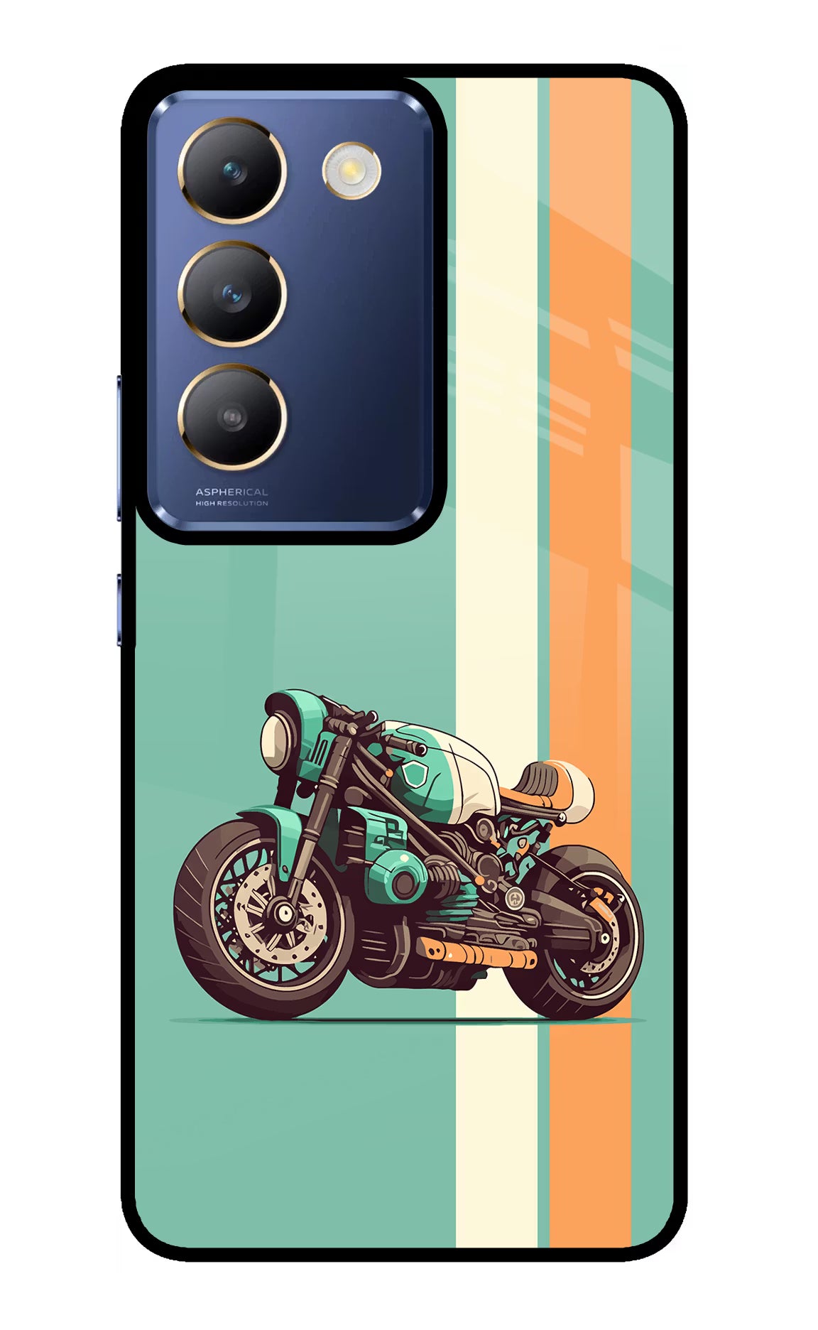Striped Moto Drift Vivo Y200E 5G/T3 5G Glass Case Back Cover by Casekaro