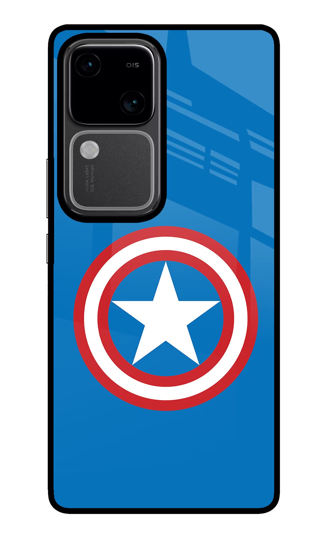Captain America Logo Vivo V30 5G Glass Case Back Cover by Casekaro