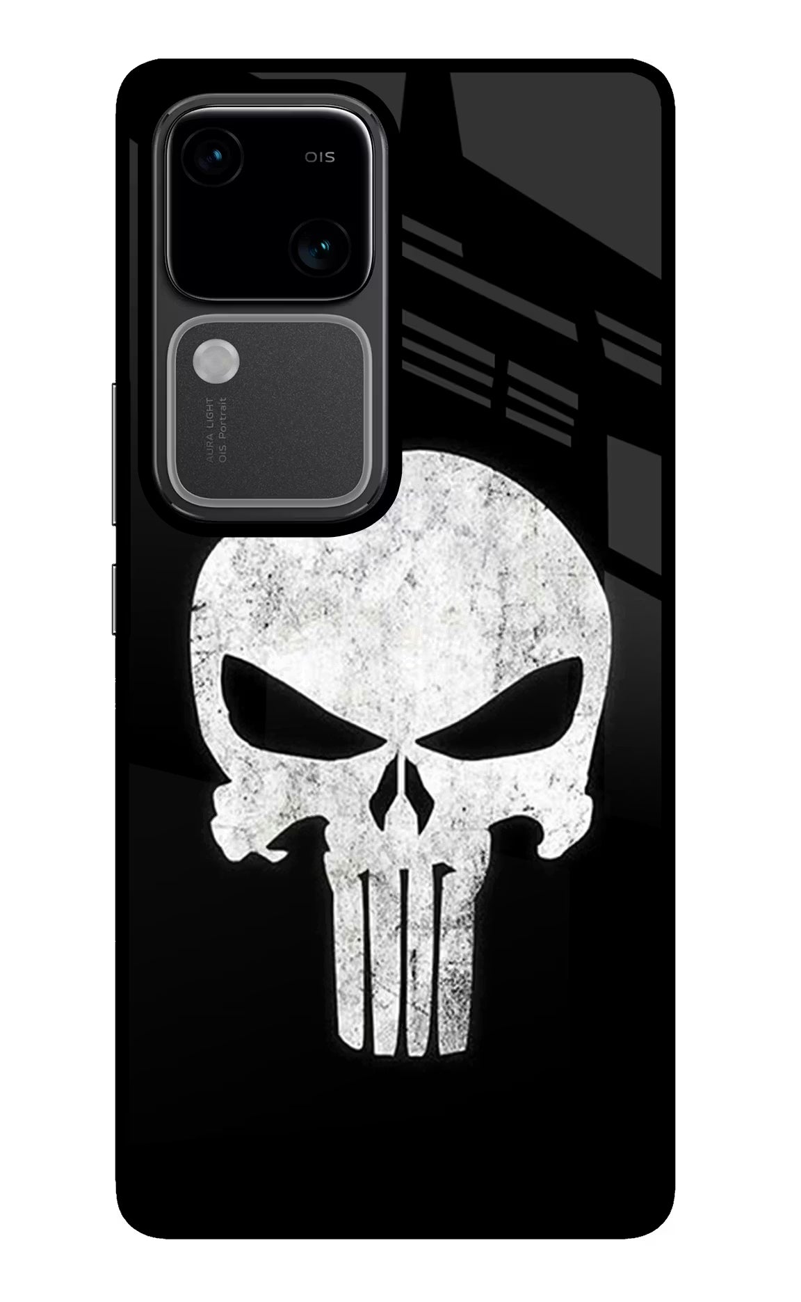 Punisher Skull Vivo V30 5G Glass Case Back Cover by Casekaro