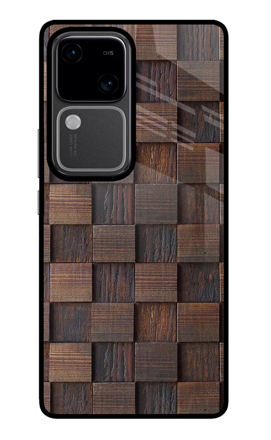 Wooden Cube Design Vivo V30 5G Glass Case