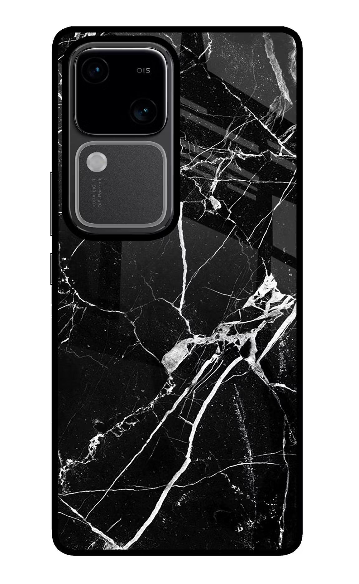 Black Marble Pattern Vivo V30 5G Glass Case Back Cover by Casekaro