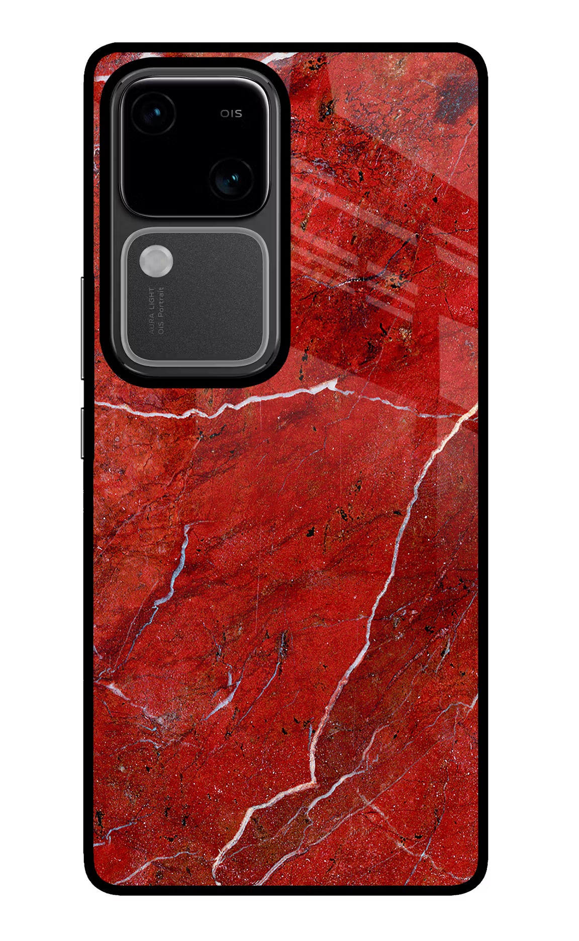 Red Marble Design Vivo V30 5G Glass Case Back Cover by Casekaro