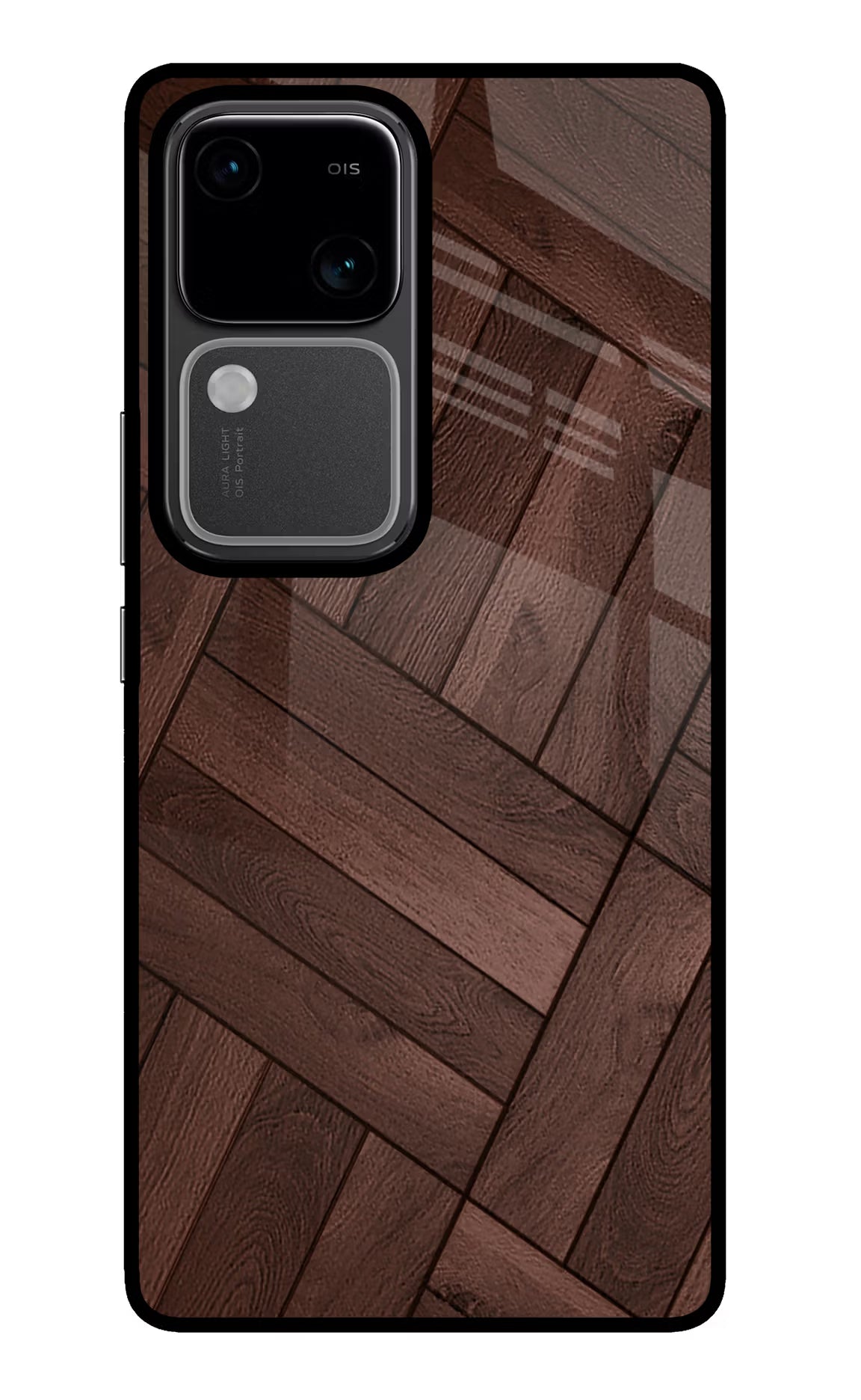 Wooden Texture Design Vivo V30 5G Glass Case Back Cover by Casekaro